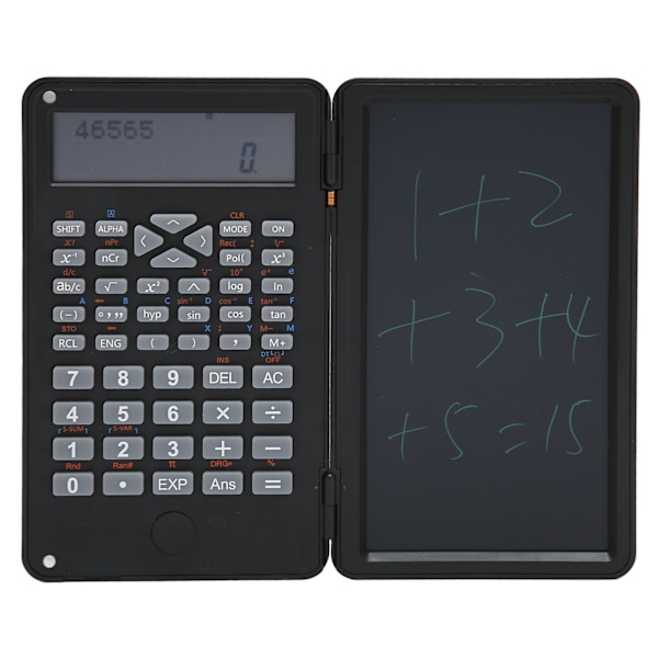 Lommeregner med notesblok, bærbar, 10 cifre LCD-display, videnskabelig lommeregner til skole, kontor, møder og familie, sort