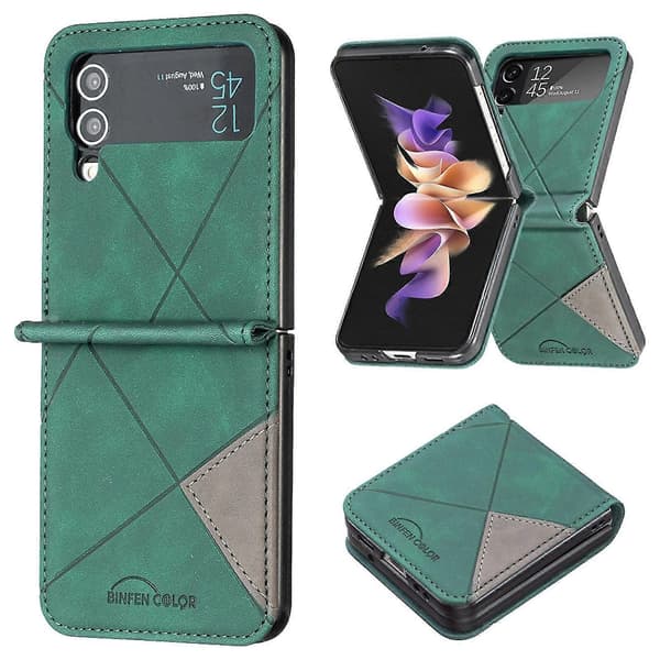 Geometric Pattern Case Compatible With Samsung Galaxy Z Flip 4, Hard PC Frame + Shockproof PU Leather Cover