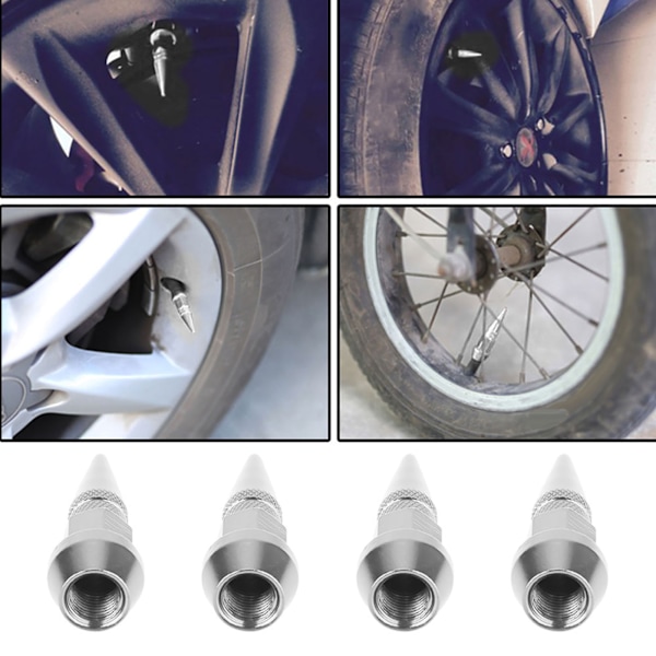 4 st Aluminiumlegering Spikade Däckventilstammen Bil Lastbil Luft Dammlock Skydd Silver
