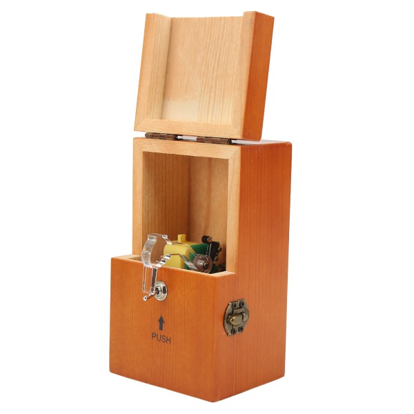 Miljövänlig Natural Pine Useless Box med metallknappar - Rolig present för barn och vuxna (brun)