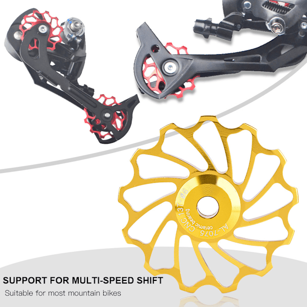 1 pari MEIJUN keraaminen laakeri takavaihtajan rulla Jockey Wheel Bike Guide Roller (13T, kultainen)