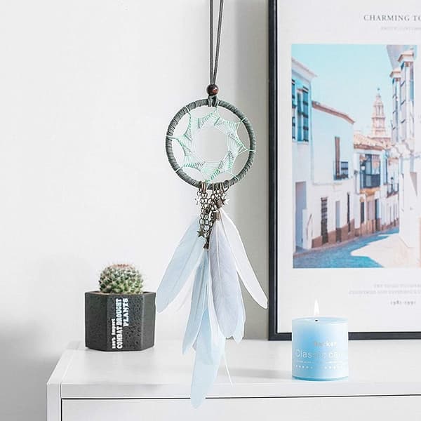 Dream Catcher Handmade Grey Feather Wall Hanging Car Rearview Mirror Accessories
