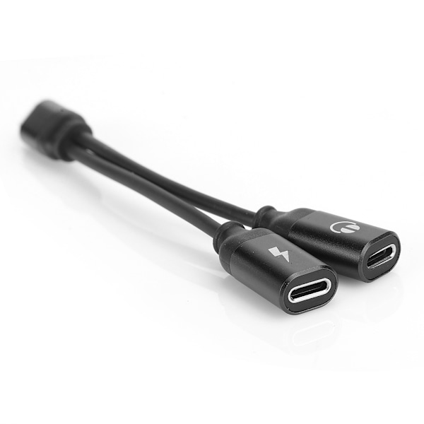 2 i 1 Hörlursladdare Adapter Aluminiumlegering Plug and Play Kabel Dubbel Hål för IOS Svart