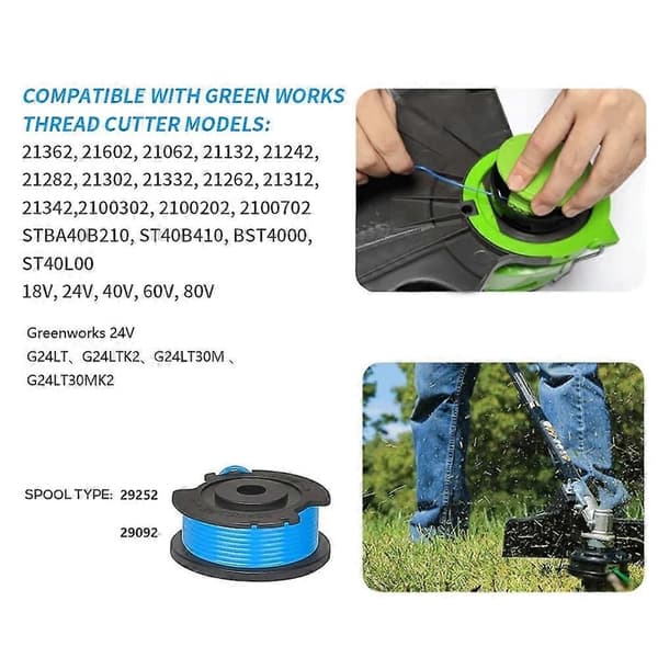 3-pack Replacement Spools with Nylon Line for Greenworks Lawn Mowers, Replacement Line Spools, 29252/29092