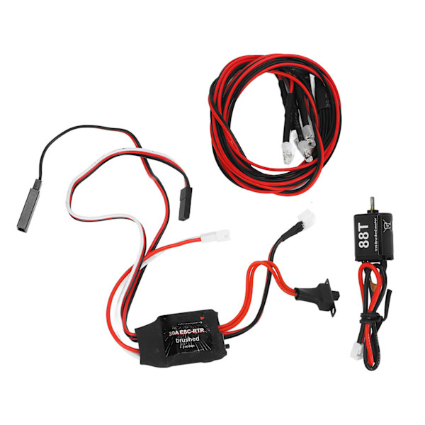 30A ESC Harjattu Sähköinen Nopeussäädin 030 88T Harjattu Sähkömoottorisetti 2 Valkoisen ja 2 Punaisen LED-Valon kanssa RC-Autolle ja -Veneelle