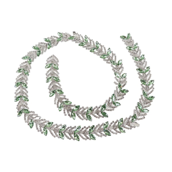 Kristallinen tekojalokiviketju 1 jaardi 2,3 cm lasinen tekojalokivi lehden muotoinen kukkaketju DIY-koristelu vaatteille korvakoru vyö vihreä