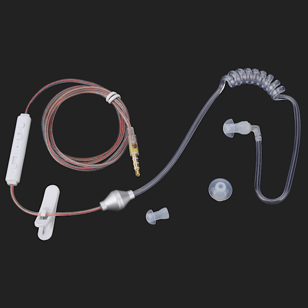 In-ear hodetelefoner med luftslange, sikkerhetshodetelefon med mikrofon for iOS for Android, transparent, enkel