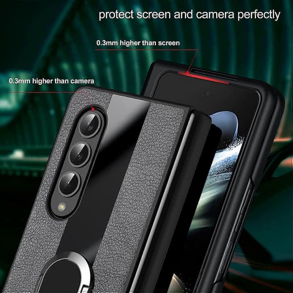 Case Compatible With Samsung Galaxy Z Fold 4, PU Leather Protective Case With Built-in Metal Stand