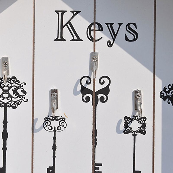 Nøkkelskap Veggmontert nøkkelholder i tre med 5 dekorative bygdehusformede nøkkelringer