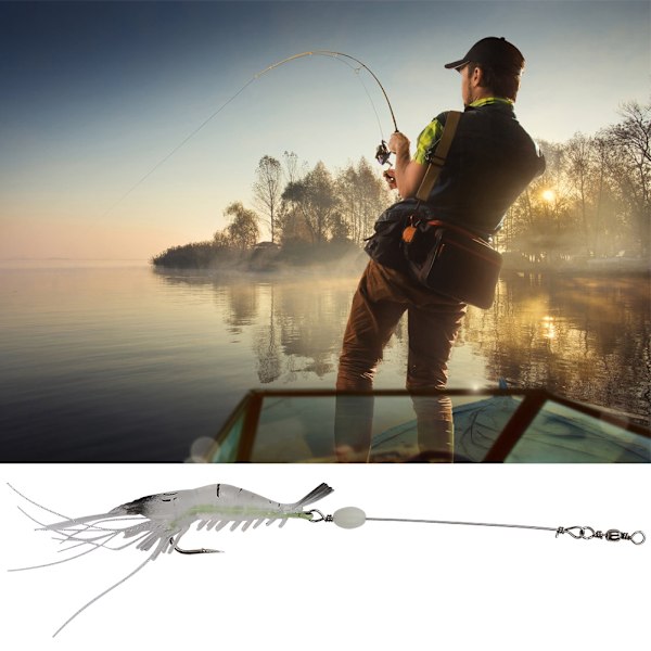 Hard Lure Sjø Ferskvannsreker Form Bionic Luminous Nattfiskebete med krok (Hvit)