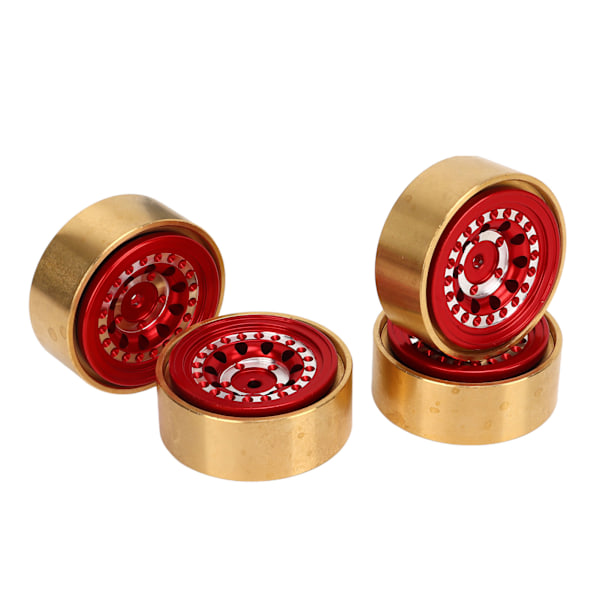 4 stk RC Beadlock Hjul Profesjonelt Aluminium Legering Messing RC Hjul Vektblokk for Watchman FMS FCX24 1/18 1/24 RC Bil Rød