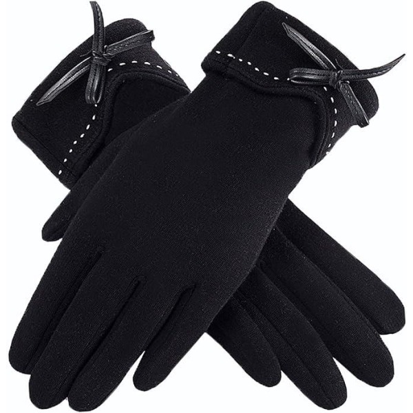 Vintervarma damhandskar för kvinnor, tjockfodrade vindtäta handskar för telefon med pekskärm (svart)