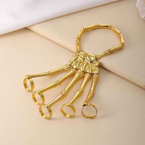 Punk-rannekoru (kulta) metallinen pääkallo rannekoru liioitellulla sormuksella metalli kallo rannekorut sormeluu sekoitettu naisten tyttöjen juhlalahja korut