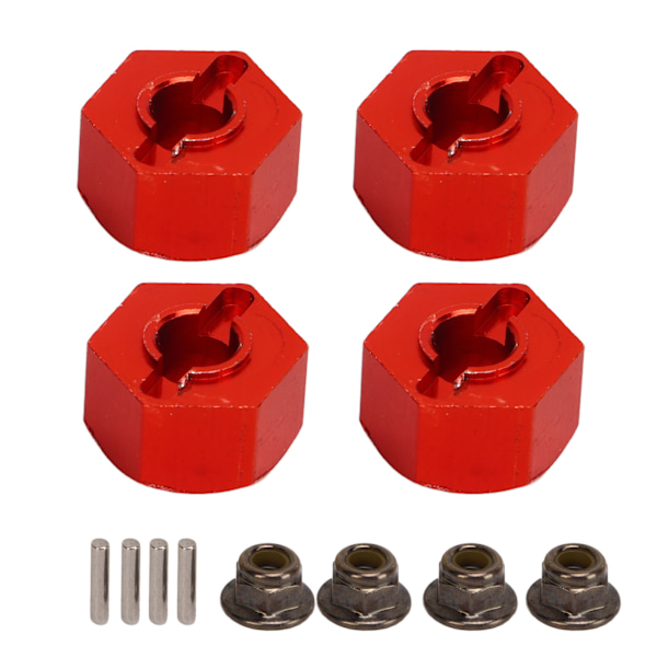 Hex-navan pyörän sovittimet 4 nastalla ja 4 mutterilla, CNC-koneistettu alumiininen pyörän kuusiokoloavaimen sovitin TRAXXAS SLASH 1/10 RC-autoille, punainen