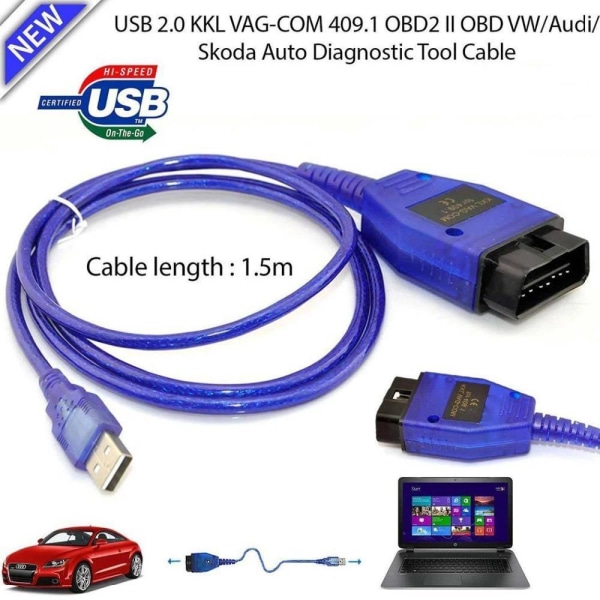 VAG 409.1 VAG409 KKL UBS OBD USB gränssnitt, KKL 409.1 OBD2 Diagnostikverktyg - KKL OBDII Scanner KKL 409.1 OBD-kabel