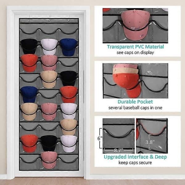 Hat Rack for Baseball Caps, 27 Pockets, Hanging Over the Door