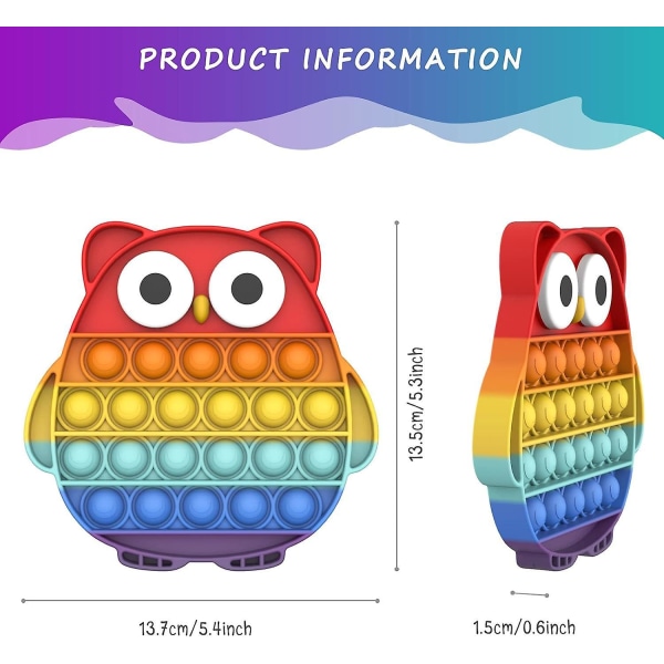 Slitstark flerfärgad silikon Push Bubble Sensory Toy för anti-stress och ångestlindring - Lämplig för barn, familj och vänner (Owl)
