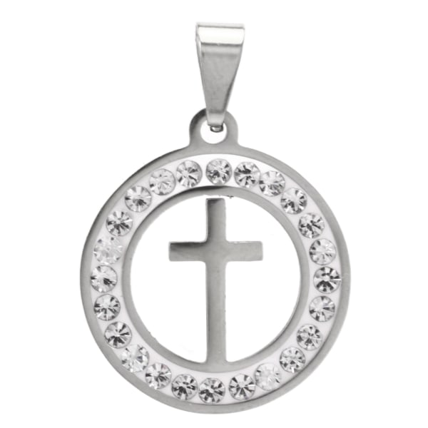 Crucifix Hänge Glänsande Blank Elegant Stil Dekorativt Titanstål Strass Runda Krucifix Smycken för män Kvinnor Silver RF GS011