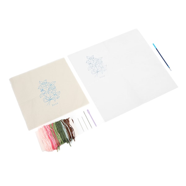 Rose Broderisett Rosemønster Enkel Bruk Inkluderer Stoff Tråd Nål Broderi Startsett