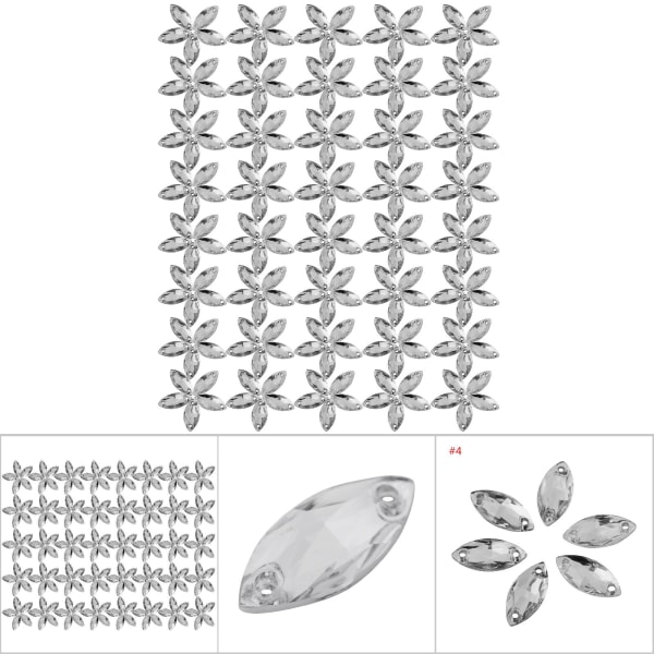 200 st/förpackning Flatback Akryl Resin sömnad Glänsande kristall med hål hantverkstillbehör (#4)