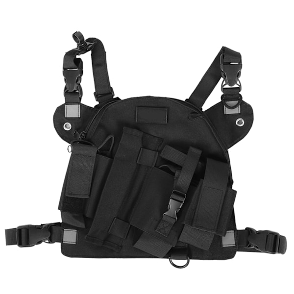 Walkie Talkie Bröst Front Pack Ficka Taktisk Utomhusväst Rig Bärväska Förvaringsväska Svart