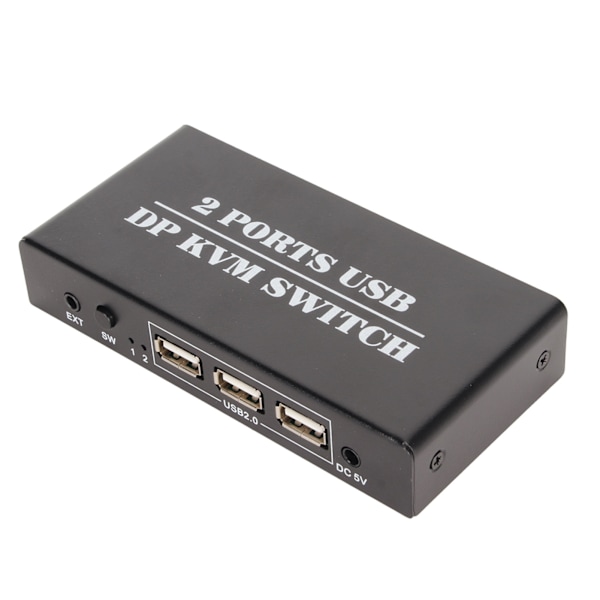 DisplayPort KVM-bryter 2 porter 4K 60Hz Dual Mode Aluminiumlegering Plug and Play KVM-switcher for tastatur mus 100‑240V EU-plugg 100‑240V