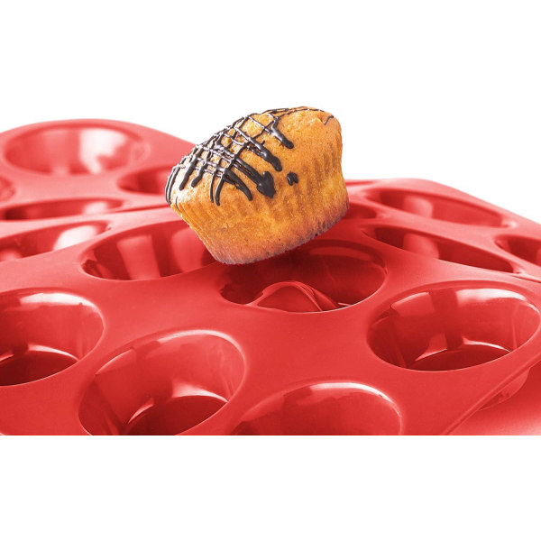 2stk-Rød muffinsform for 24 non-stick silikon minimuffins, cupcakes, brownies, kaker, pudding