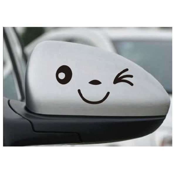 6 STK (sort) bil bakspejl klistermærker, blinkende smilefjes, sjovt, sødt og muntert
