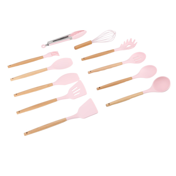 11 stk. køkkenredskaber sæt varmebestandigt sømløst design non-stick behagelig berøring madlavningsredskaber spatel sæt til hjemmet pink