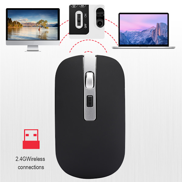 2.4G langaton hiiri, ergonominen, 1600 DPI, korkea resoluutio, USB-lataus, tietokonetarvikkeet, musta