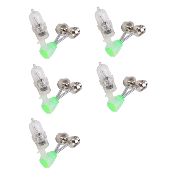 5 Twin Spiral Bell Bite Alarm med 5 LED-ljus Nattfiskespö Clamp Tip Clip Bell Ring