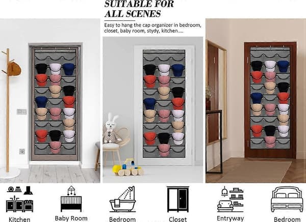 Hat Rack for Baseball Caps, 27 Pockets, Hanging Over the Door