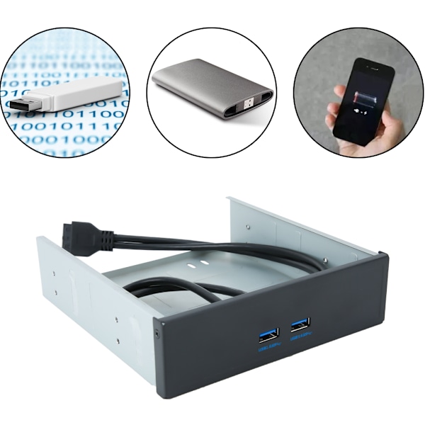 Höghastighets 20-Pin 2-Port USB 3.0 Hub Optisk Diskenhet Frontpanel