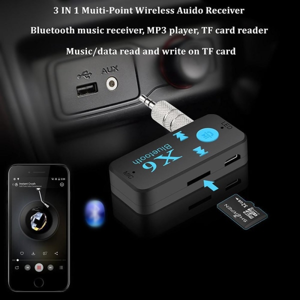 Bluetooth 5.0 musikmottagare för bil/hemstereo, Bluetooth AUX-adapter med volymkontroll, stöd för handsfreesamtal, 15H batteritid