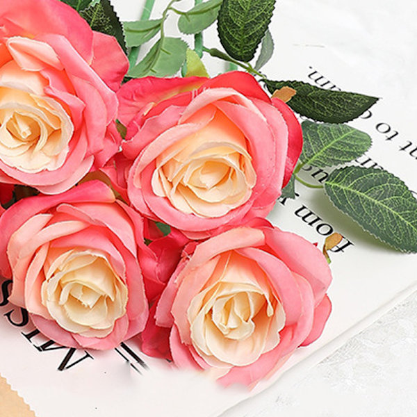 5 stk Kunstig Blomst Rose Klar Farge Langvarig Attraktiv Dekorativ Falsk Silkeblomst Dekorasjon Rosa Gul