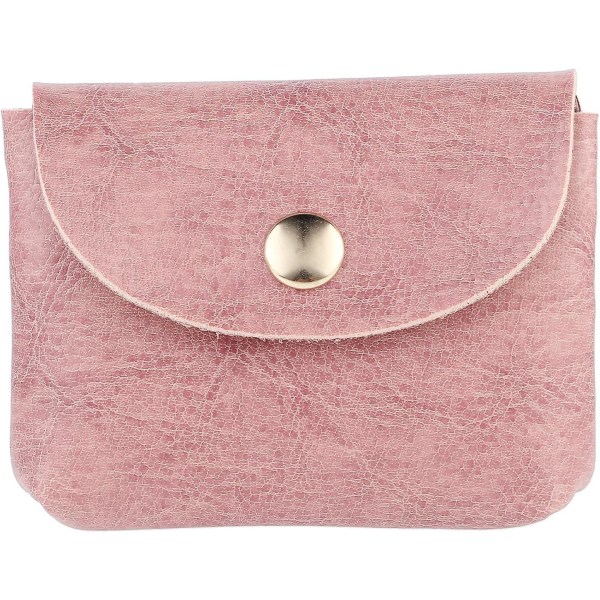 Myntväska med miniknapp i läder - Rosa färg