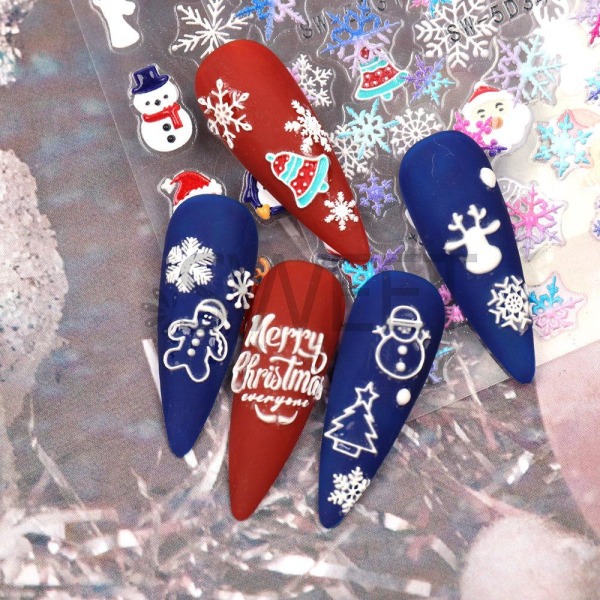 4 nye jule-nail Art-klistremerker 5D-pregede negleklistremerker Colo