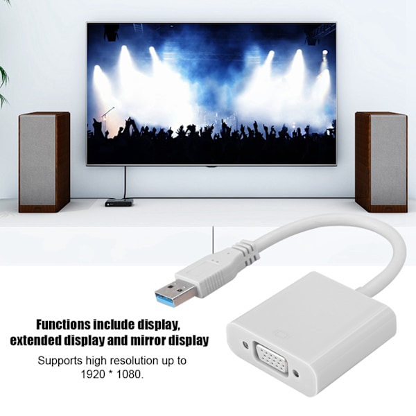 USB 3.0 till VGA Adapterkabel för Win 7/8 System (Vit)