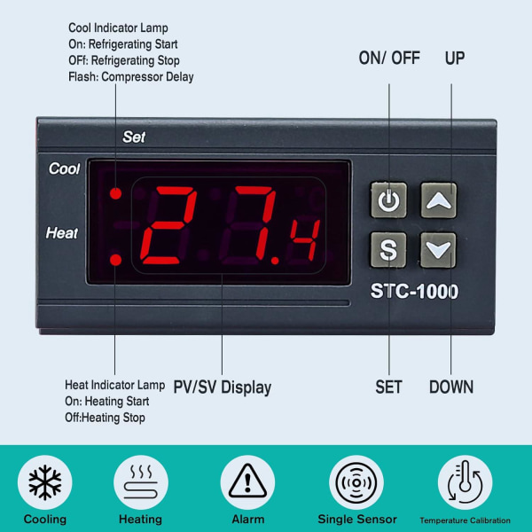 STC-3008 dobbelt display dobbelt kontrol temperaturregulator dobbelt sensor NTC sonde relæ udgang 24V