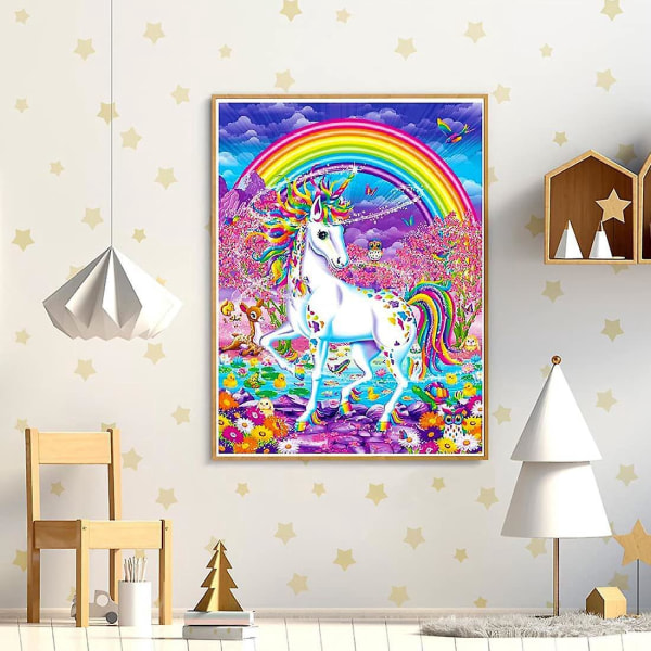 Unicorn Diamond Painting Kit - DIY Horse Diamond Broderi Mosaikkunst til børn og voksne - 30 x 40 cm