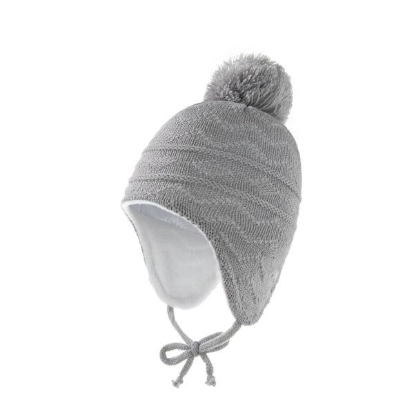 Lasten cap Yksivärinen Fur Ball Plus Fleece Stripe Baby -neulottu cap (harmaa)