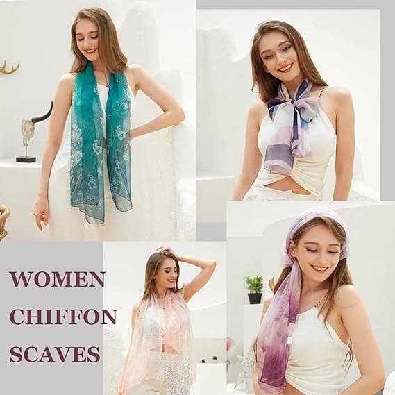 BLURBE Chiffonsjal til kvinder - Tørklæder til kvinder Letvægts blomstret chiffon tørklæder sjaler og wraps til kvinder Forår Efterår