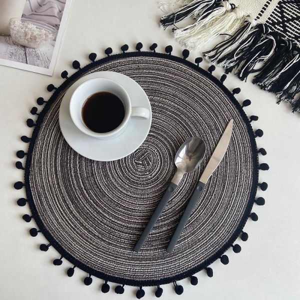 Underlegg av bomullstråd - svarte, ins stil, semi-craft vevde dekkebrikker, bohem stil, for å dekorere bar- og restaurantbord