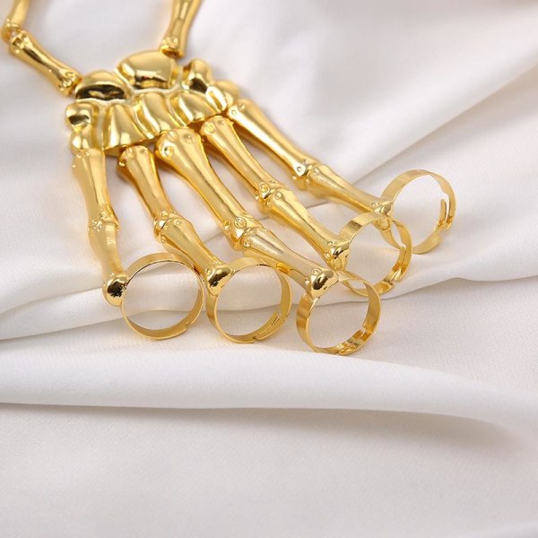Punk-rannekoru (kulta) metallinen pääkallo rannekoru liioitellulla sormuksella metalli kallo rannekorut sormeluu sekoitettu naisten tyttöjen juhlalahja korut