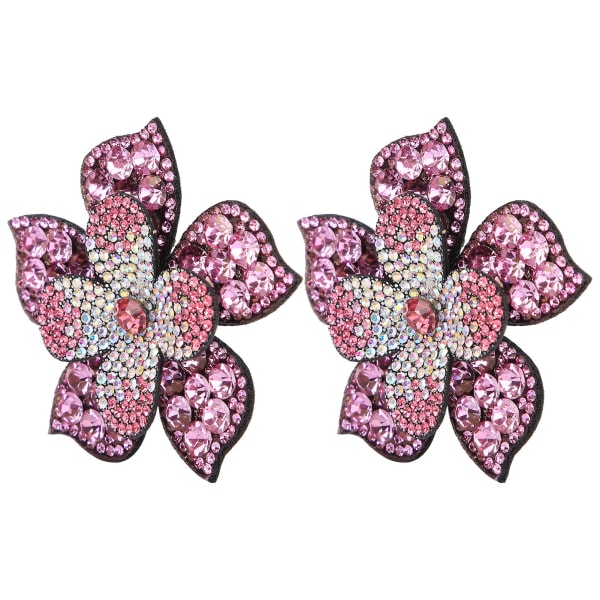 2 stk Crystal Diamond Patches Applikasjoner Klistremerker Blomster Klær Sko Dekorasjon DIY Tilbehør Rosa