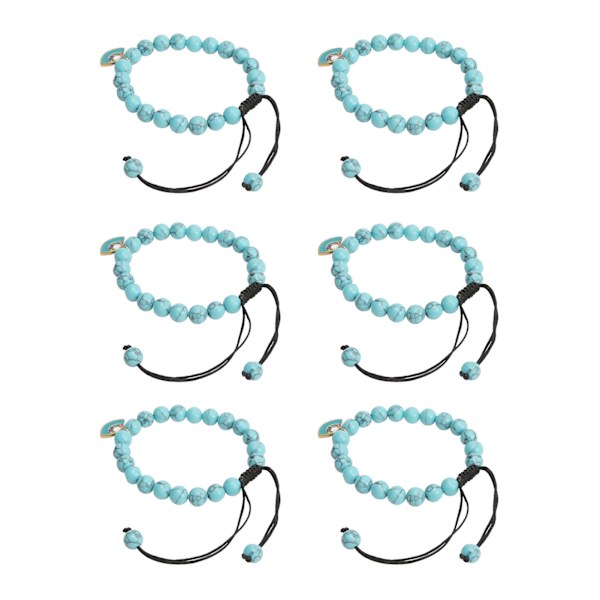 6 stk. Evil Eye Armbånd 8MM Håndvævet Turkisblå Boho Øje Vedhæng Dame Perlearmbånd