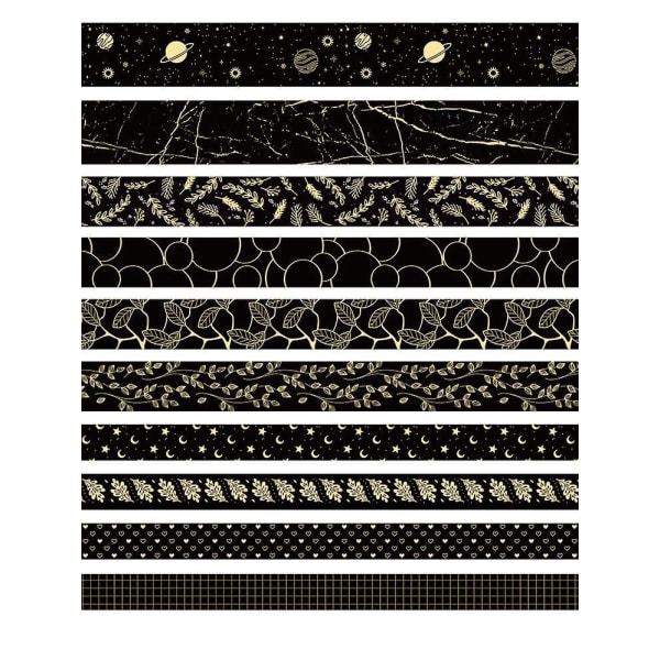 Guldfolietryk dekorativt Washi-tapesæt - 10 ruller til gør-det-selv-håndværk, scrapbog, bullet-journaling, planlægning, gaver og indretning