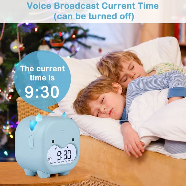 Lasten digitaalinen herätyskello yövalolla ja 6 hälytysäänellä, lämpötilakalenteri, kotikellon lisäksi