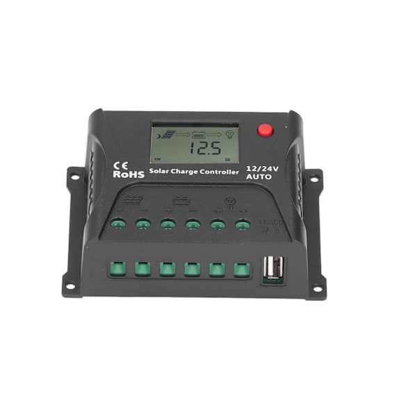 PWM Solcelleladningsregulator 12V/24V Automatisk Genkendelse 10A IP30 Vandafvisende Sort til Campingvogne Yachter