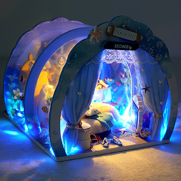 Tiny House Kit Blue Dream Seabed Style Hånd-øje Koordination Høj Simulation Legetøjshus til Børn Voksne Spil Blue Dream Seabed